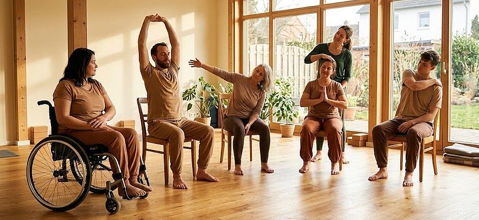 Yoga im Sitzen – Bewegung und Körperwahrnehmung im Familienalltag – besonders für Rollstuhlfahrer*innen geeignet