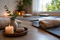 Gemütlicher Meditationsraum mit Kerzenlicht
